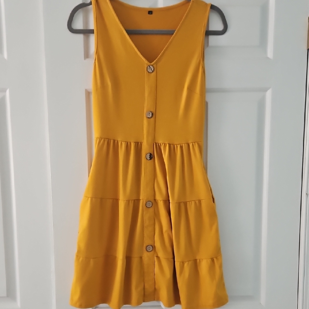 Yellow Button-Front Sleeveless Dress
